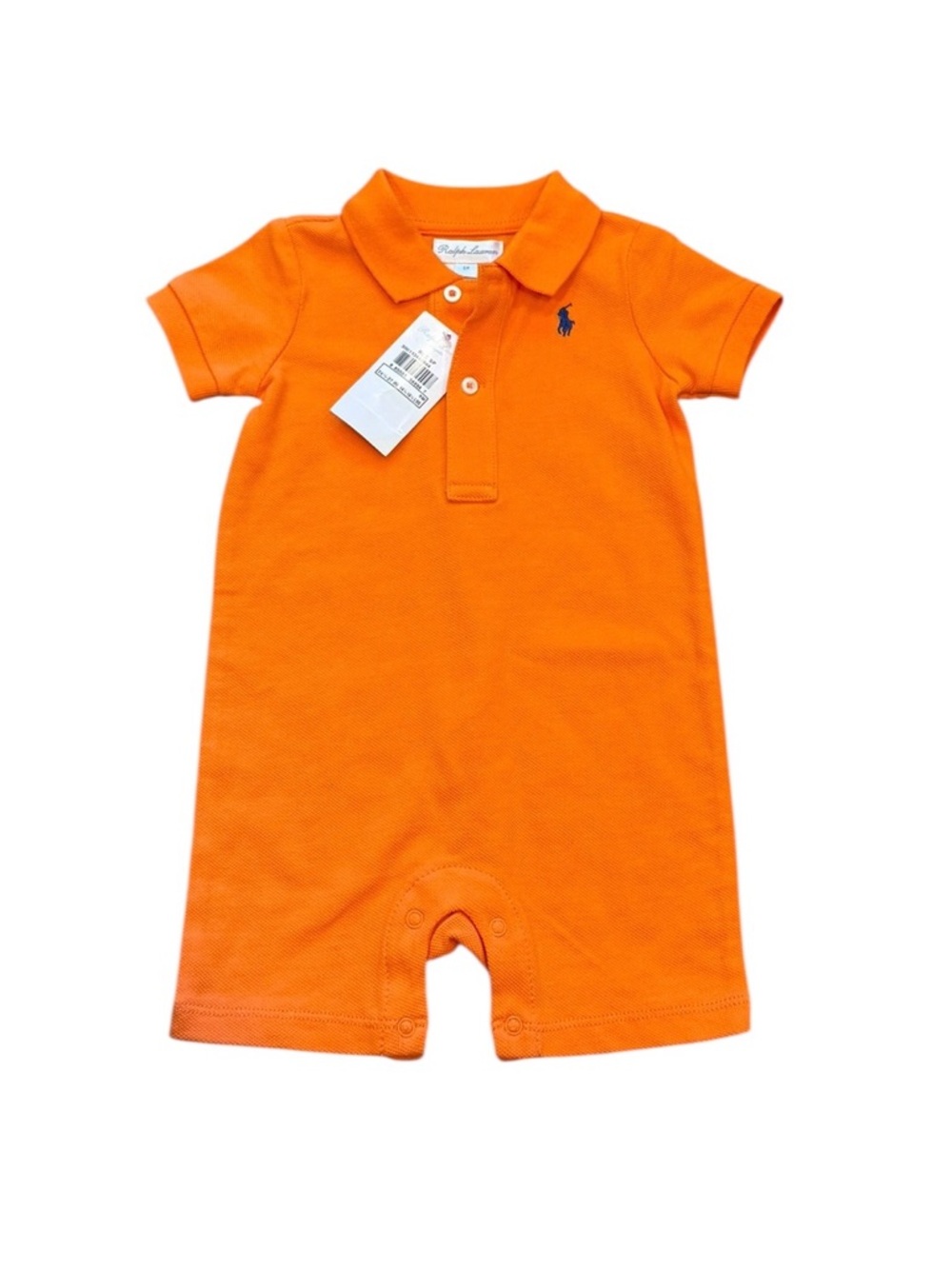 NWT Ralph Lauren Baby Boys One Piece Short Tall Romper Orange
Size: 6 Mos.